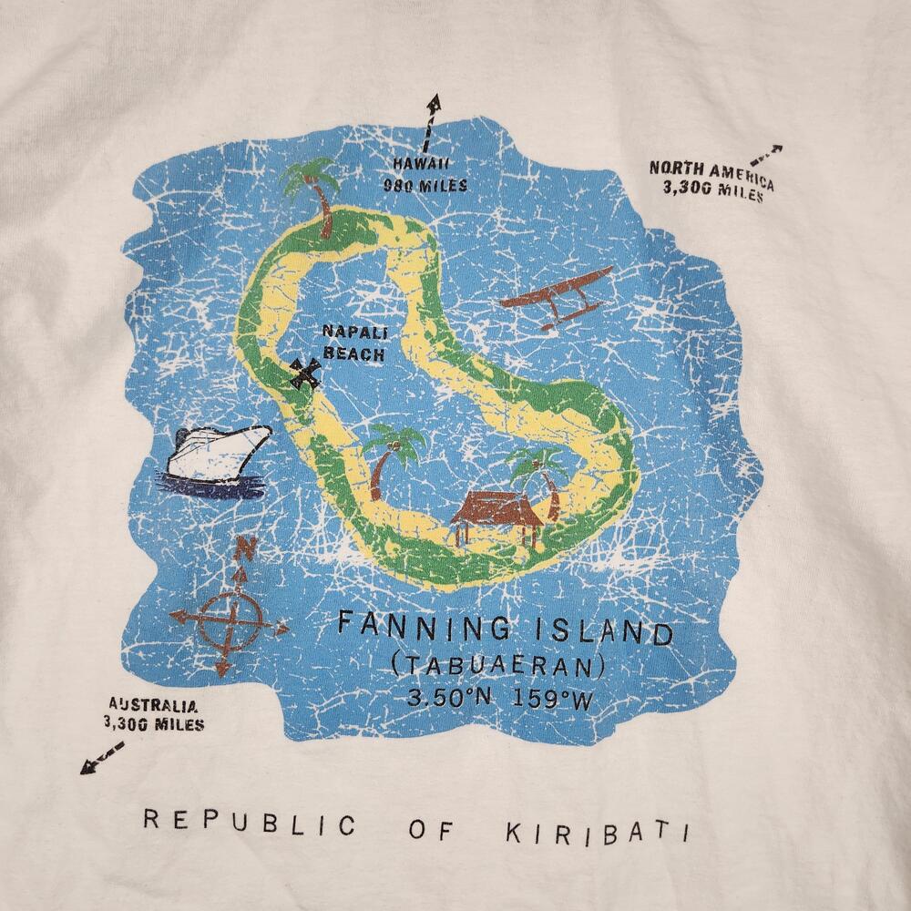 Vintage Fanning Island Shirt Mens Large White Norwegian Star Dive Map Y2K Logo
